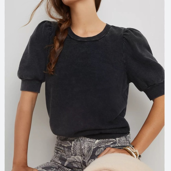 Anthropologie T.La Puff Sleeve Pull Over Vintage Style Sweater Navy Blue XS - Picture 6 of 6